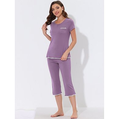 Women's Lounge Sleepwear Pajama Round Neck Capri Nightwear Casual Sets