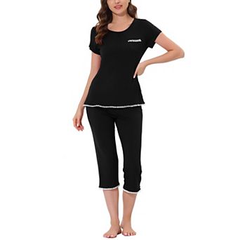 Women's Lounge Sleepwear Pajama Round Neck Capri Nightwear Casual Sets