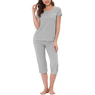 Women's Lounge Sleepwear Pajama Round Neck Capri Nightwear Casual Sets