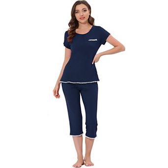 Women's Lounge Sleepwear Pajama Round Neck Capri Nightwear Casual Sets