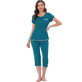 Women's Lounge Sleepwear Pajama Round Neck Capri Nightwear Casual Sets