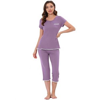 Women's Lounge Sleepwear Pajama Round Neck Capri Nightwear Casual Sets