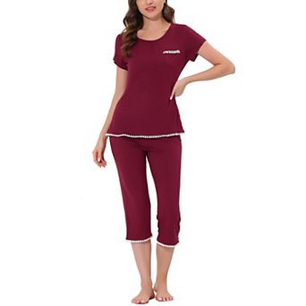 Women's Lounge Sleepwear Pajama Round Neck Capri Nightwear Casual Sets