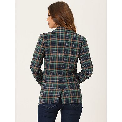 Women's Notched Lapel One Button Hip Length Houndstooth Blazer