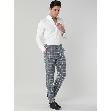 Men's Plaid Slim Fit Flat Front Check Office Dress Pants