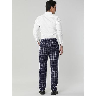 Men's Plaid Slim Fit Flat Front Check Office Dress Pants
