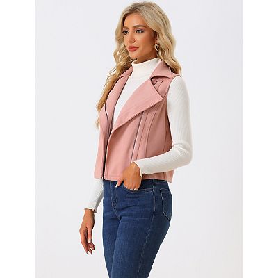 Women's Casual Faux Suede Sleeveless Short Biker Vest Jacket