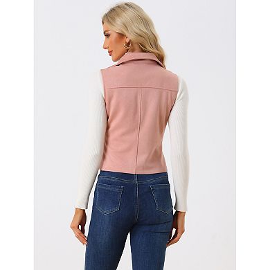 Women's Casual Faux Suede Sleeveless Short Biker Vest Jacket