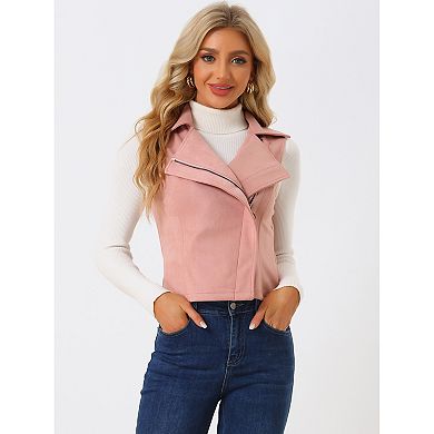 Women's Casual Faux Suede Sleeveless Short Biker Vest Jacket
