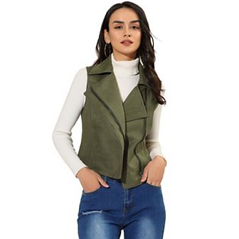 Women's Casual Faux Suede Sleeveless Short Biker Vest Jacket