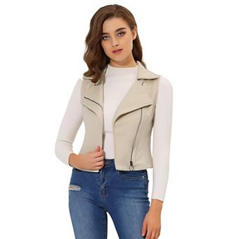 Women's Casual Faux Suede Sleeveless Short Biker Vest Jacket