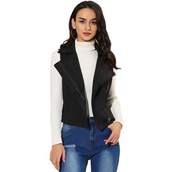 Women's Casual Faux Suede Sleeveless Short Biker Vest Jacket