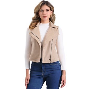 Women's Casual Faux Suede Sleeveless Short Biker Vest Jacket