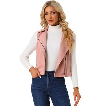 Women's Casual Faux Suede Sleeveless Short Biker Vest Jacket