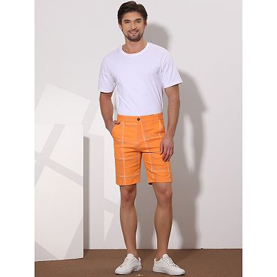 Men s Plaid Shorts Checked Regular Fit Flat Front Dress Shorts