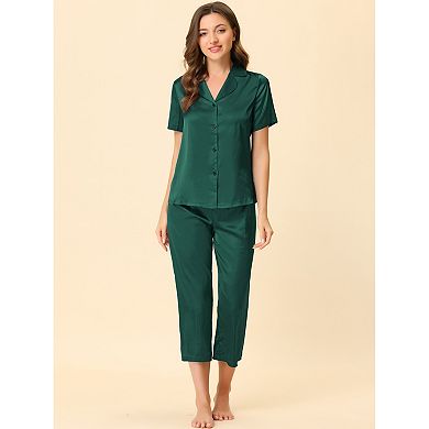 Women's Loungewear Tops and Capri Pants Satin Pajama Sets