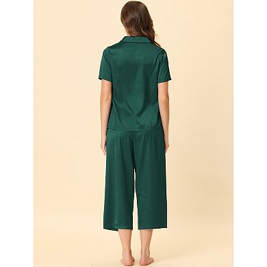 Women's Loungewear Tops and Capri Pants Satin Pajama Sets