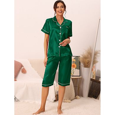 Women's Loungewear Tops And Capri Pants Satin Pajama Sets