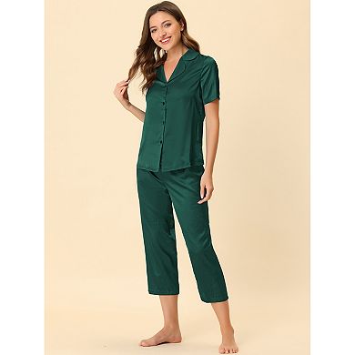 Women's Loungewear Tops and Capri Pants Satin Pajama Sets