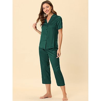 Women's Loungewear Tops And Capri Pants Satin Pajama Sets