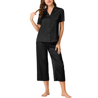 Women's Loungewear Tops and Capri Pants Satin Pajama Sets