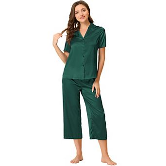 Women's Loungewear Tops and Capri Pants Satin Pajama Sets