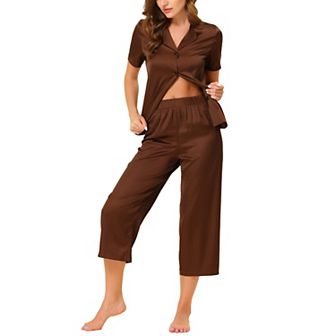 Women's Loungewear Tops and Capri Pants Satin Pajama Sets