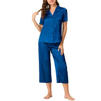 Women's Loungewear Tops and Capri Pants Satin Pajama Sets
