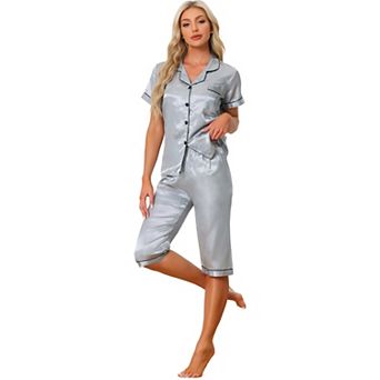 Women's Loungewear Tops and Capri Pants Satin Pajama Sets