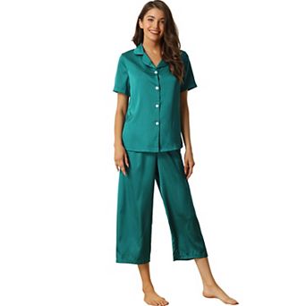 Women's Loungewear Tops and Capri Pants Satin Pajama Sets