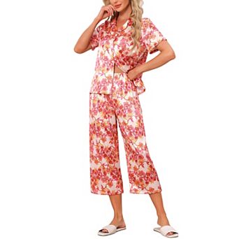 Women's Loungewear Tops and Capri Pants Satin Pajama Sets