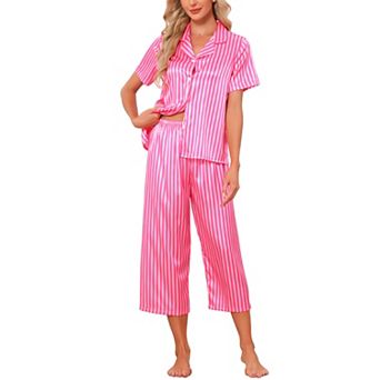 Women's Loungewear Tops and Capri Pants Satin Pajama Sets