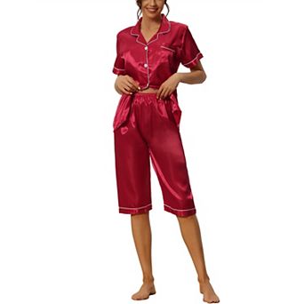 Women's Loungewear Tops and Capri Pants Satin Pajama Sets