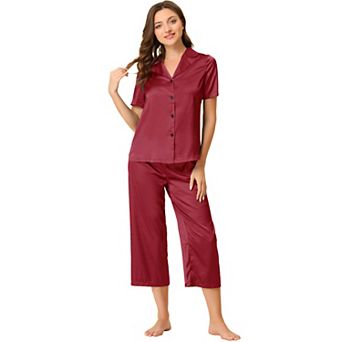 Women's Loungewear Tops and Capri Pants Satin Pajama Sets