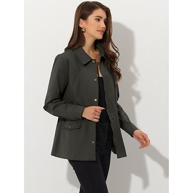 Women's Solid Drawstring Waist Flap Pocket Utility Jacket