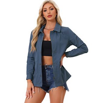 Women's Turndown Collar Long Sleeve Drawstring Flap Pocket Zipper Utility Jacket