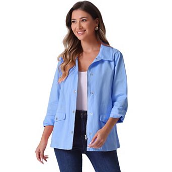 Women's Turndown Collar Long Sleeve Drawstring Flap Pocket Zipper Utility Jacket