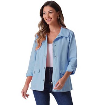 Women's Turndown Collar Long Sleeve Drawstring Flap Pocket Zipper Utility Jacket