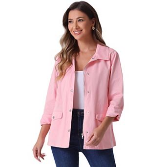 Women's Turndown Collar Long Sleeve Drawstring Flap Pocket Zipper Utility Jacket