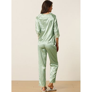 Women's Satin Sleepwear Lounge with Pants Nightwear Long Sleeves Pajama Set