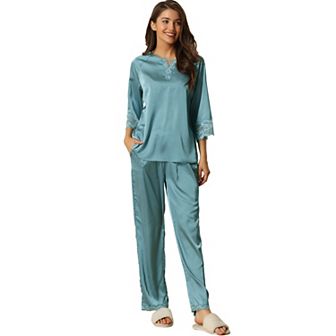 Women's Satin Sleepwear Lounge with Pants Nightwear Long Sleeves Pajama Set