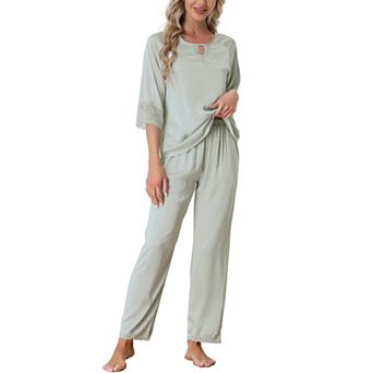 Women's Satin Sleepwear Lounge with Pants Nightwear Long Sleeves Pajama Set