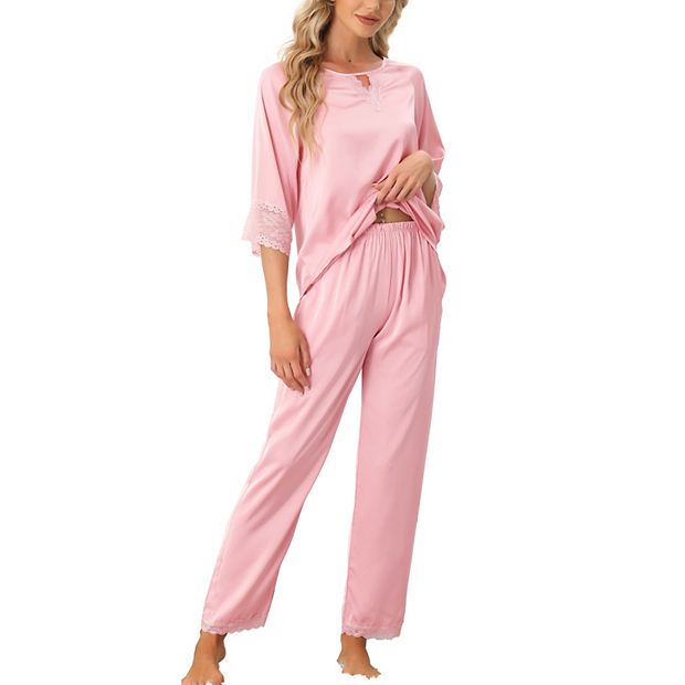 Women s Satin Sleepwear Lounge with Pants Nightwear Long Sleeves