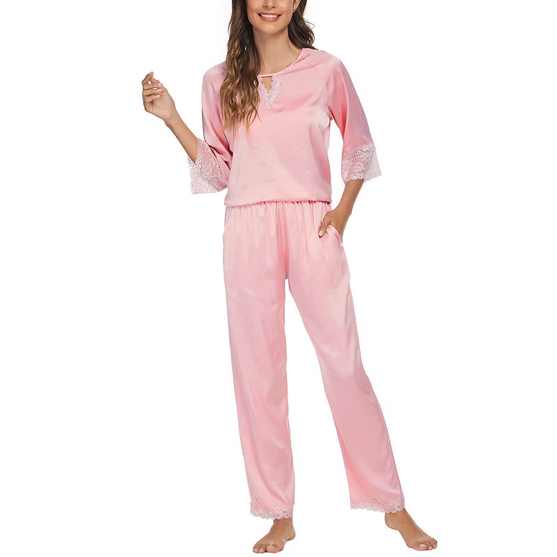 cheibear Womens Silk Pajamas Set Sleepwear Nightwear Cami Tops with Shorts  Loungewear Floral Green-White Medium