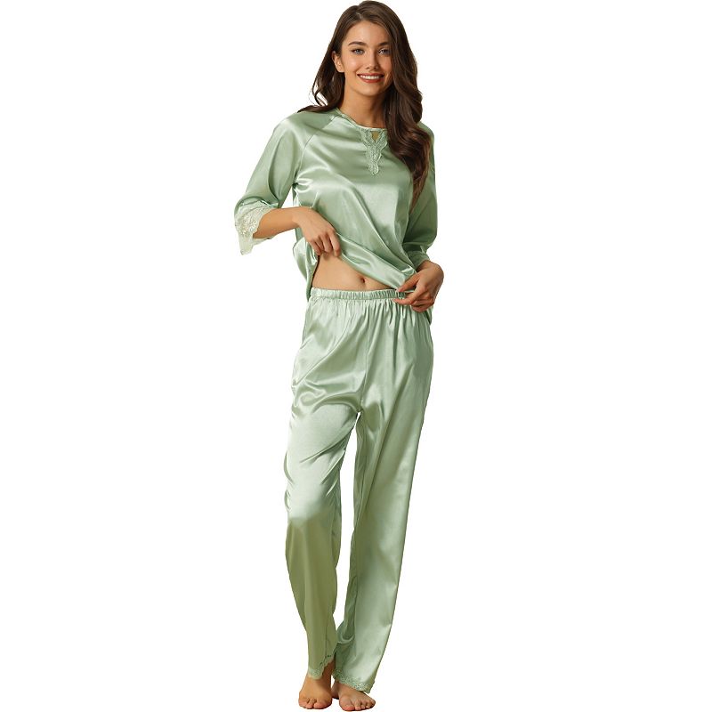 Women's Satin Sleepwear Lounge with Pants Nightwear Long Sleeves Pajama Set