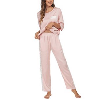 Women's Satin Sleepwear Lounge with Pants Nightwear Long Sleeves Pajama Set