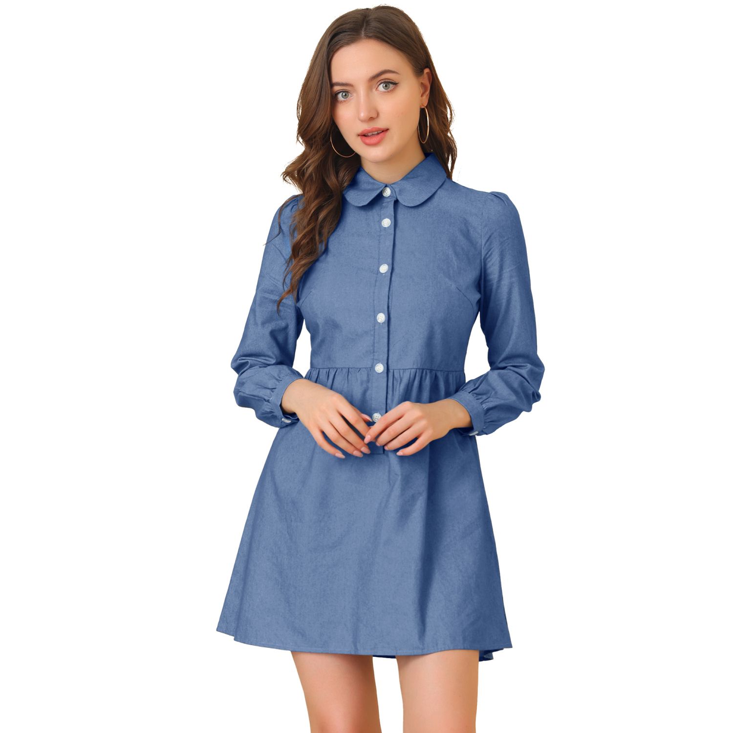 Women's Plus Size Denim Midi Dress Ladies Long Sleeve Lapel Casual Shirt  Dress
