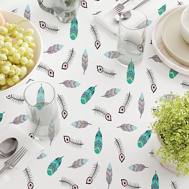 Round Tablecloth, 100% Cotton, 60 Round", Boho Print Feathers