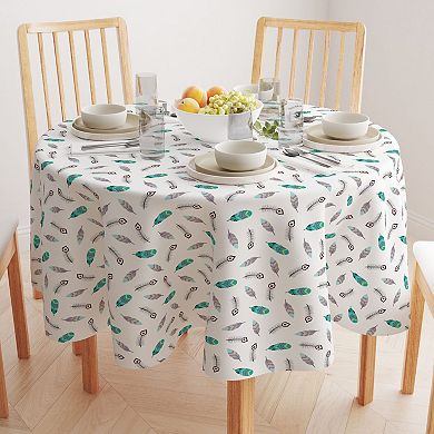 Round Tablecloth, 100% Cotton, 60 Round", Boho Print Feathers