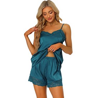 Women's Satin Lingerie Lace Trim Cami Tops Shorts Sleepwear Pajamas Sets